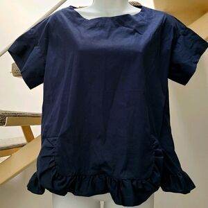 Xacus Donna Blouse – Navy Ruffle Hem Top, Size S
